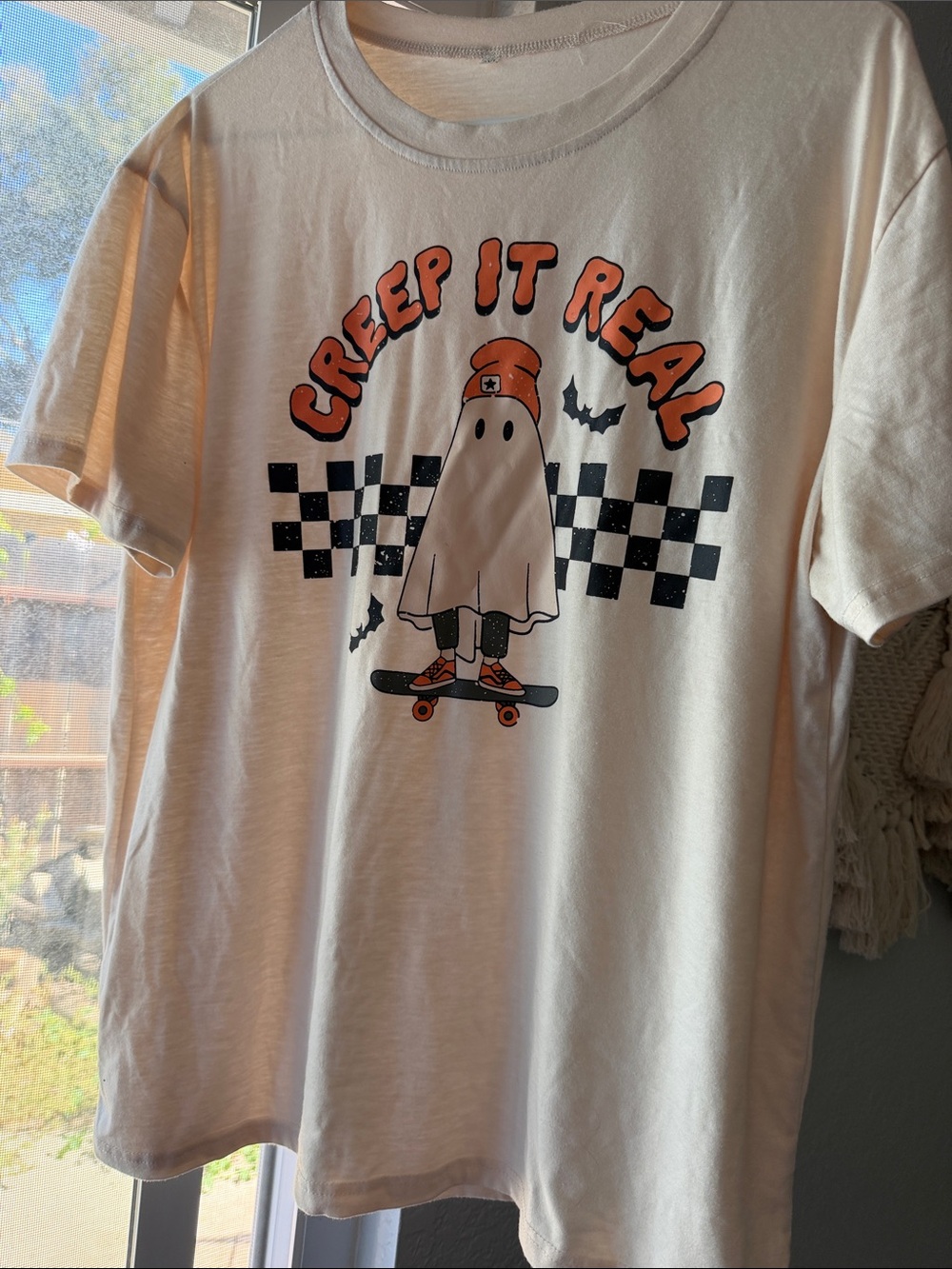 Creep It Real Ghost Graphic Tee - White/Orange - Kids